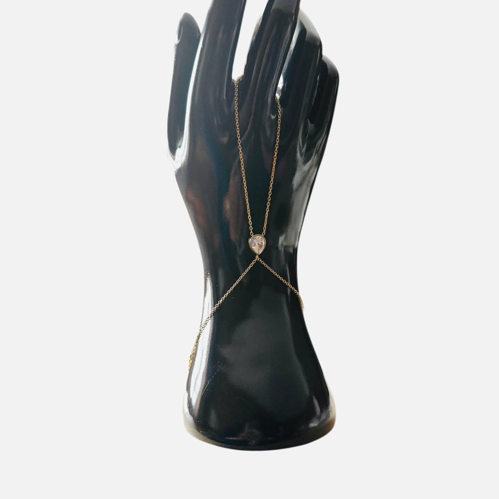 Elegant Teardrop CZ Hand Chain Bracelet